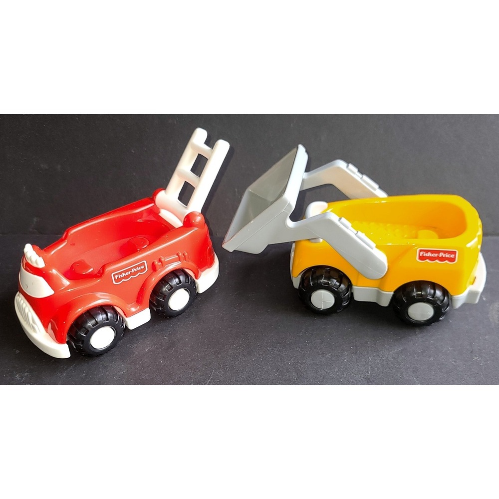 Vintage 1996 Fisher-Price Little People Fire Truck and Front Loader Vehicle Set